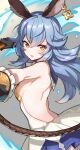  1girl absurdres animal_ears areolae armpit_crease armpits arms_up back bangs black_gloves blue_hair blush breasts breath dress earrings erune eyebrows_visible_through_hair ferry_(granblue_fantasy) frilled_gloves frills from_side gloves granblue_fantasy grey_hair hair_between_eyes highres holding holding_weapon jewelry long_hair medium_breasts serin199 short_dress sideboob simple_background single_earring sleeveless sleeveless_dress solo sweat sweatdrop turtleneck turtleneck_dress upper_body weapon whip yellow_eyes 