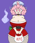  breasts christmas fishnet_legwear fishnets fried_chicken ghost hat_ornament highres kfc large_breasts mature_female mccum69 open_mouth pink_eyes pink_hair saigyouji_yuyuko santa_costume self_upload tight touhou 