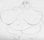 2_toes anthro avian belly big_breasts bird breasts eyebrows eyelashes feet female harvey_beaks harvey_beaks_(series) huge_breasts hyper hyper_breasts monochrome navel non-mammal_breasts obese obese_anthro obese_female open_mouth overweight overweight_anthro overweight_female owl princess_(harvey_beaks) sbshouseofpancakes thick_eyebrows toes traditional_media_(artwork) 