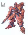  arm_cannon char&#039;s_counterattack clenched_hand english_commentary gundam kallamity mecha mobile_suit no_humans one-eyed redesign sazabi solo standing thrusters weapon yellow_eyes 