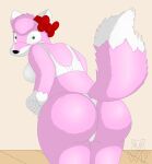  anthro blush bow_tie butt canid canine clothing female fox hi_res looking_at_viewer looking_back looking_back_at_viewer mammal panties raised_tail shocked_expression simple_background solo taffy_(wafflefox) underwear wafflefox 