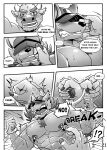  anthro boss_(gym_pals) bovid bovine breaking_restraints canid canine canis cattle clothing comic cuff_(restraint) duo gym_pals h155296 handcuffs hat headgear headwear hi_res male mammal manager_(gym_pals) metal_cuffs monochrome nipple_clamp restraints wolf 