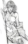  bandages breasts demon's_souls greyscale ikeda_masateru maiden_in_black medium_breasts monochrome navel nipples sketch solo souls_(from_software) staff 