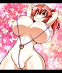  arms_behind_head arms_up breasts curvy fat_mons from_below hair_bobbles hair_ornament huge_breasts letterboxed onozuka_komachi partially_visible_vulva red_eyes red_hair regls short_hair slingshot_swimsuit smile solo swimsuit touhou two_side_up wedgie wide_hips 