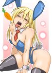  animal_ears bare_shoulders blazblue blonde_hair blush bunny_ears bunny_tail bunnysuit flat_chest green_eyes long_hair necktie nipples noel_vermillion open_mouth senbei_(avocadochaya) solo tail thighhighs tongue wrist_cuffs 