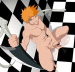  abs bleach chest erection kurosaki_ichigo male masturbation muscle nude orange_hair pecs penis precum smile sword weapon wink yaoi 