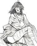  bandages breasts demon's_souls greyscale ikeda_masateru jewelry maiden_in_black medium_breasts monochrome necklace nipples sketch solo souls_(from_software) staff 
