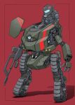  cannon externally_piloted_mecha gatling_santouhei helmet highres mecha original pilot red_background science_fiction simple_background 