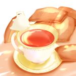  animal bear cake chai commentary_request cup dessert food food_focus holding holding_food light_rays no_humans on_food original polar_bear saucer signature sweets tea teacup undersized_animal white_background 
