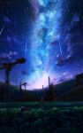  1girl cloud cloudy_sky facing_away galaxy grass highres hoshino_mizuki_(hoshino_263f) looking_up night night_sky original outdoors scenery sky solo standing star_(sky) 