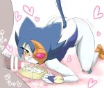  1girl all_fours animal_ears artist_request bent_over blue_hair bowl cat_ears cat_girl cat_tail cum cum_in_bowl cum_in_container duel_monster gokkun lunalight_blue_cat penis penis_milking perrphecy source_request tail tongue yu-gi-oh! yu-gi-oh!_arc-v 