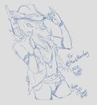  anthro bandana_on_neck canid canine canis clothed clothing cowboy cowboy_hat fanarts gun handgun hat headgear headwear male mammal mark_moonfang ranged_weapon revolver rosa_sus_draw sketch solo weapon wolf 
