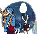  anthro beastars blush bodily_fluids canid canine canis cervid clothed clothing drooling duo female group haru_(beastars) humor juno_(beastars) kissing lagomorph legoshi_(beastars) leporid louis_(beastars) male male/male mammal rabbit saliva topless wolf yanisp5 