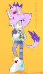  2016 anthro blaze_the_cat clothing felid feline female fingerless_gloves footwear gloves hair handwear hi_res jacket japanese_text looking_at_viewer mammal ponytail sailingscum sega simple_background solo sonic_the_hedgehog_(series) text topwear yellow_eyes 