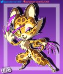  absurd_res anthro clawroline claws digital_media_(artwork) felid female fur hi_res jackintaro kirby_(series) leopard leopard_spots looking_at_viewer mammal nintendo nude open_mouth pantherine pubes simple_background smile solo spots video_games yellow_body yellow_eyes yellow_fur 