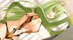  1boy 1girl antennae arthropod_girl artist_request bangs blush breasts carapace center_opening cleavage compound_eyes cracked_wall em_(monster_musume) extra_arms eyebrows_visible_through_hair game_cg green_eyes green_hair hands_on_hips kabedon large_breasts leotard long_hair mantis_girl monster_girl monster_musume_no_iru_nichijou monster_musume_no_iru_nichijou_online navel official_art open_mouth revealing_clothes surprised wardrobe_malfunction 