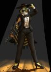  absurd_res anthro avian belt_buckle bird black_tie_(suit) bottomwear bow_tie clothing dress_shirt falcon falconid female fish_birb gun hat headgear headwear hi_res katie_(fish_birb) pants peregrine_falcon ranged_weapon shirt solo submachine_gun suit suit_jacket thompson_gun topwear weapon 