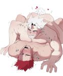 2boys ass bara beard blue_eyes blush boku_no_hero_academia clenched_teeth completely_nude drooling endeavor_(boku_no_hero_academia) facial_hair father_and_son full_body hands_on_another&#039;s_back heart highres implied_anal implied_sex incest kyojinjoa large_pectorals lying lying_on_person male_focus mature_male motion_lines multiple_boys muscular muscular_male nipples nose_blush nude on_back pectoral_docking pectoral_press pectorals red_hair short_hair sideburns spiked_hair stubble tearing_up teeth thick_thighs thighs todoroki_natsuo trembling white_hair yaoi 
