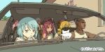  1boy 1other 4girls absurdres akemi_homura artist_name bald blonde_hair blue_eyes blue_hair blush bow car carl_johnson cat cigarette commentary commission crossed_arms cup dark-skinned_male dark_skin drinking_straw drinking_straw_in_mouth drive-thru english_commentary from_behind furrowed_brow grand_theft_auto grand_theft_auto:_san_andreas ground_vehicle gun hair_bow highres jewelry jitome kaname_madoka kyubey light_blush logo looking_afar looking_at_viewer magical_girl mahou_shoujo_madoka_magica miki_sayaka motor_vehicle multiple_girls orange_eyes outdoors palm_tree pantsu-ripper pendant pink_hair qr_code red_hair restaurant rifle sakura_kyouko shiny shiny_hair sideways_glance signature sketch smoke smoking soda staff steering_wheel tank_top tareme tomoe_mami toned toned_male tree tsurime vehicle_interior waiting weapon white_tank_top windshield yellow_eyes 