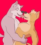  anthro bodily_fluids breasts canid canine canis duo eyes_closed fox fox_mccloud french_kissing genitals half-closed_eyes hi_res kissing licking making_out male male/male mammal mormonara narrowed_eyes nintendo penis saliva saliva_string star_fox tongue tongue_out video_games wolf wolf_o&#039;donnell 