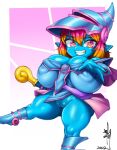  adelia_(changbae) big_breasts breasts changbae cleavage clothed clothing dark_magician_girl duel_monster female genitals goblin hi_res huge_breasts humanoid nipple_outline not_furry pussy short_stack solo 