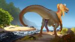  absurd_res animal_genitalia beach chip_&#039;n_dale_rescue_rangers cloaca cloacal_penis coastal dinosaur disney dragon dtz_(cdrr) feral genitals hi_res landscape male penis presenting reptile scalie sea seaside shore shoreline solo stygimoloch_(artist) theropod water 