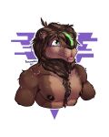  4:5 abstract_background absurd_res anthro areola bite_mark blep brown_areola brown_body brown_ears brown_eyebrows brown_fur brown_hair brown_inner_ear_fluff brown_mane brown_nipples brown_nose chest_tuft ear_piercing ear_ring eyebrows facial_piercing felid fur glistening glistening_eyes green_eyes hair hair_over_eye hi_res inner_ear_fluff lion lip_piercing lip_ring male mammal mane muscular muscular_anthro muscular_male nipples one_eye_obstructed pantherine pecs piercing pink_tongue scar shoulder_tuft signature solo timmothy_arts tongue tongue_out tuft 