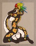  2022 adria_(adleisio) anklet anthro areola armband ball_python breasts digital_media_(artwork) female headdress hi_res jewelry kneeling nipples non-mammal_breasts nude python python_(genus) reptile scalie snake tanutanuki text url 