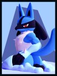  3_toes 3d_(artwork) adynamical anthro black_border blender_(software) border canid canine clothing digital_media_(artwork) feet footwear fur genitals green_body green_fur handwear hi_res humanoid_genitalia knee_highs knee_socks legwear lucario male mammal nintendo penis pok&eacute;mon pok&eacute;mon_(species) socks solo spikes toes video_games 