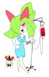  ? braixen clothing duo female green_hair hair hat headgear headwear hi_res hospital_gown humanoid intravenous kirlia looking_at_viewer nintendo pok&eacute;mon pok&eacute;mon_(species) ponporio_(artist) red_eyes simple_background video_games wheelchair white_background witch_hat 