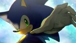  1boy closed_mouth furry furry_male gloves green_eyes jaibus looking_at_viewer male_focus smile solo sonic_(series) sonic_adventure_2 sonic_the_hedgehog upper_body white_gloves 
