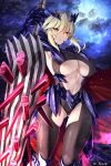  1girl absurdres armor armpits artoria_pendragon_(fate) artoria_pendragon_(lancer_alter)_(fate) ass_visible_through_thighs bangs blonde_hair bodysuit breasts clothing_cutout commission emanon123 eyebrows_visible_through_hair fate/grand_order fate_(series) gauntlets hair_between_eyes hair_ornament highres holding holding_polearm holding_weapon large_breasts looking_at_viewer navel polearm revealing_clothes rhongomyniad_(fate) second-party_source skeb_commission skindentation solo stomach underboob weapon yellow_eyes 