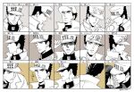  adjusting_clothes adjusting_headwear angry diamond_wa_kudakenai dolphin_ornament expression_chart expressions happy haruko_(chikadoh) hat hat_removed headwear_removed higashikata_josuke jojo_no_kimyou_na_bouken kujo_jotaro male_focus monochrome multiple_views pompadour sad shaded_face smile sun_ornament surprised translation_request turtleneck 