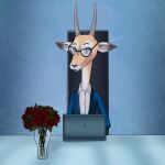  antelope bovid computer description employee_uniform eyewear fedrikoganz female flower glasses hi_res holidays horn illumination_entertainment karen_(sing) laptop mammal plant receptionist short_story sing2 sing_(movie) sing_2 solo valentine&#039;s_day 