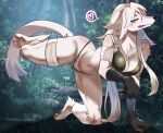  &lt;3 anthro bikini breasts canid canine canis clothed clothing domestic_dog female fur hair helga_(world_flipper) looking_at_viewer mammal ruri_tsubame solo swimwear tongue video_games white_body white_fur white_hair world_flipper 