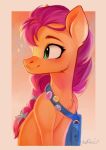  braided_hair chest_tuft earth_pony equid equine eyebrows eyelashes female feral freckles green_eyes hair hasbro horse long_hair mammal mlp_g5 my_little_pony orange_body pin_(disambiguation) pony purple_hair signature sitting smile sofiko-ko sunny_starscout_(mlp) tuft 