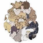  2boys 5boys absurdres animal_ears animal_feet animal_hands annie_leonhardt bertolt_hoover blonde_hair blush brothers brown_hair cheek-to-cheek chibi from_behind heads_together highres jaguar_boy jaguar_ears jaguar_girl jaguar_tail kemonomimi_mode lion_boy lion_ears lion_tail marcel_galliard marley_military_uniform multiple_boys pieck_finger porco_galliard reiner_braun shingeki_no_kyojin short_hair siblings smile tail tiger_boy tiger_ears tiger_tail zeke_yeager zunkome 