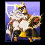  2022 anthro avian big_breasts big_butt breasts butt clothed clothing digital_media_(artwork) female gryphon hi_res huge_butt legwear mythological_avian mythology pupils simple_background solo suirano thick_thighs thigh_highs 