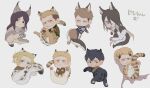  2girls 6+boys absurdres animal_ears animal_feet animal_hands annie_leonhardt bertolt_hoover blonde_hair blush chibi dog_boy dog_ears dog_tail eren_yeager from_above highres jaguar_boy jaguar_ears jaguar_girl jaguar_tail jean_kirchstein kemonomimi_mode looking_at_viewer lying marley_military_uniform multiple_boys multiple_girls on_back paradis_military_uniform pieck_finger porco_galliard reiner_braun shingeki_no_kyojin short_hair sweatdrop tail tiger_boy tiger_ears tiger_tail zunkome 