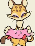  2022 ambiguous_gender anthro clawroline duo felid female front_view hi_res itsunknownanon kirby kirby_(series) kirby_and_the_forgotten_land leopard looking_at_viewer mammal nintendo nude pantherine purple_eyes smile spots video_games whiskers 