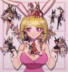  6+boys 6+girls :d ahoge akamatsu_kaede alternate_costume amami_rantarou animal_ears antenna_hair artist_name bandaged_leg bandages bangs bare_shoulders black_dress black_headwear black_jacket blonde_hair breasts brown_legwear chabashira_tenko checkered_clothes cleavage clenched_hands collarbone crossdressing danganronpa_(series) danganronpa_v3:_killing_harmony dark-skinned_female dark_skin detached_sleeves dress everyone eyebrows_visible_through_hair fake_animal_ears gokuhara_gonta green_hair grin hair_ornament hair_scrunchie harukawa_maki holding hoshi_ryouma iruma_miu jacket jewelry keebo large_breasts leotard long_hair miniboy minigirl momota_kaito multiple_boys multiple_girls musical_note_hair_ornament neck_ribbon necklace necktie open_mouth ouma_kokichi pantyhose pink_eyes pink_leotard playboy_bunny ponytail power_armor rabbit_tail red_leotard red_scrunchie ribbon saihara_shuuichi scrunchie shinguuji_korekiyo shiny shiny_hair shirogane_tsumugi short_hair short_necktie sideways_glance sitting smile standing striped striped_leotard tail teeth thighhighs togi9999 toujou_kirumi twintails white_background wrist_cuffs yaoi yonaga_angie yumeno_himiko yuri 