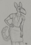  anthro avian bent_over big_beak bird blouse bottomwear breasts button_(fastener) clothing felid female graphite_(artwork) greyscale gryphon hand_on_hip hi_res leaning leaning_forward looking_aside mammal markings mira_(wetchop) monochrome mythological_avian mythology pantherine pencil_(artwork) pencil_skirt pose sassy scuted_arms sejantlamb sketch skirt small_breasts smile smirk solo spots spotted_markings topwear toucan traditional_media_(artwork) unbuttoned_shirt 