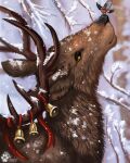  2022 ambiguous_gender antlers avian bird brown_body brown_fur capreoline cervid day detailed_background digital_media_(artwork) duo feral flashw fur horn mammal outside reindeer smile 