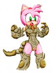  amy_rose biosuit blush furry green_eyes hairband hedgehog highres living_armor living_clothes one-eyed one_eye parasite pussy red_eyes sigma_star_saga sonic_the_hedgehog 