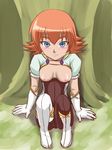  bakugan bakugan_battle_brawlers bakugan_new_vestroia blush boots breastless_clothes breastless_clothing breasts forest framed_breasts gloves mira mira_clay mira_fermin sitting smile suit 