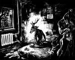  anthro antlers bed calendar cervine clothing condom cum digital_media_(artwork) dress_shirt duo equine filled_condom heater horn horse male male/male mammal money monochrome nude on_bed penis plant prostitution sad shirt sitting standing tragelaphus tree window 