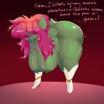  absurd_res bent_over big_breasts breasts dialogue female goblin green_body green_skin hair hi_res high_heels huge_breasts humanoid mochimelted not_furry short_stack thick_thighs 
