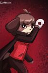  animal_crossing anthro black_bottomwear black_clothing black_pants bottomwear brown_body brown_fur brown_hair canid canine canis cape clothing digby_(animal_crossing) domestic_dog erik_(the_phantom_of_the_opera) fur glowing hair male mammal mask nintendo pants phantom_of_the_opera red_clothing red_shirt red_topwear shirt simple_background solo topwear video_games 