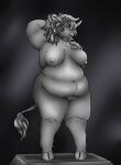  anthony_(goldiescales) anthro bovid bovine breasts cattle curled_hair fat_rolls female genitals goldiescales hair hi_res hooves horn male mammal overweight pussy sculpture solo statue trans_(lore) trans_man_(lore) 