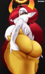  big_breasts big_butt breasts butt disney female hair hair_over_eye hekapoo hi_res holding_butt horn horned_humanoid humanoid looking_back not_furry one_eye_obstructed red_hair simple_background star_vs._the_forces_of_evil underground_(artist) white_background 